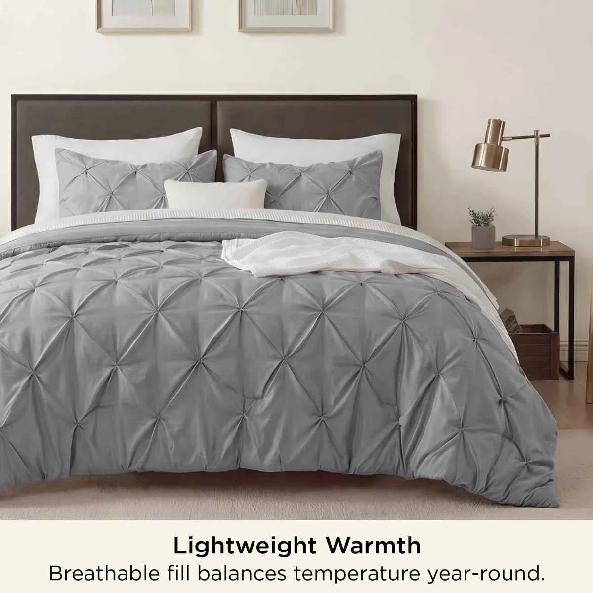 3-Piece Bedsure Peyote Pintuck Twin Comforter Set - Gentlesoft Pinch Pleat Bedding with Pillowcases