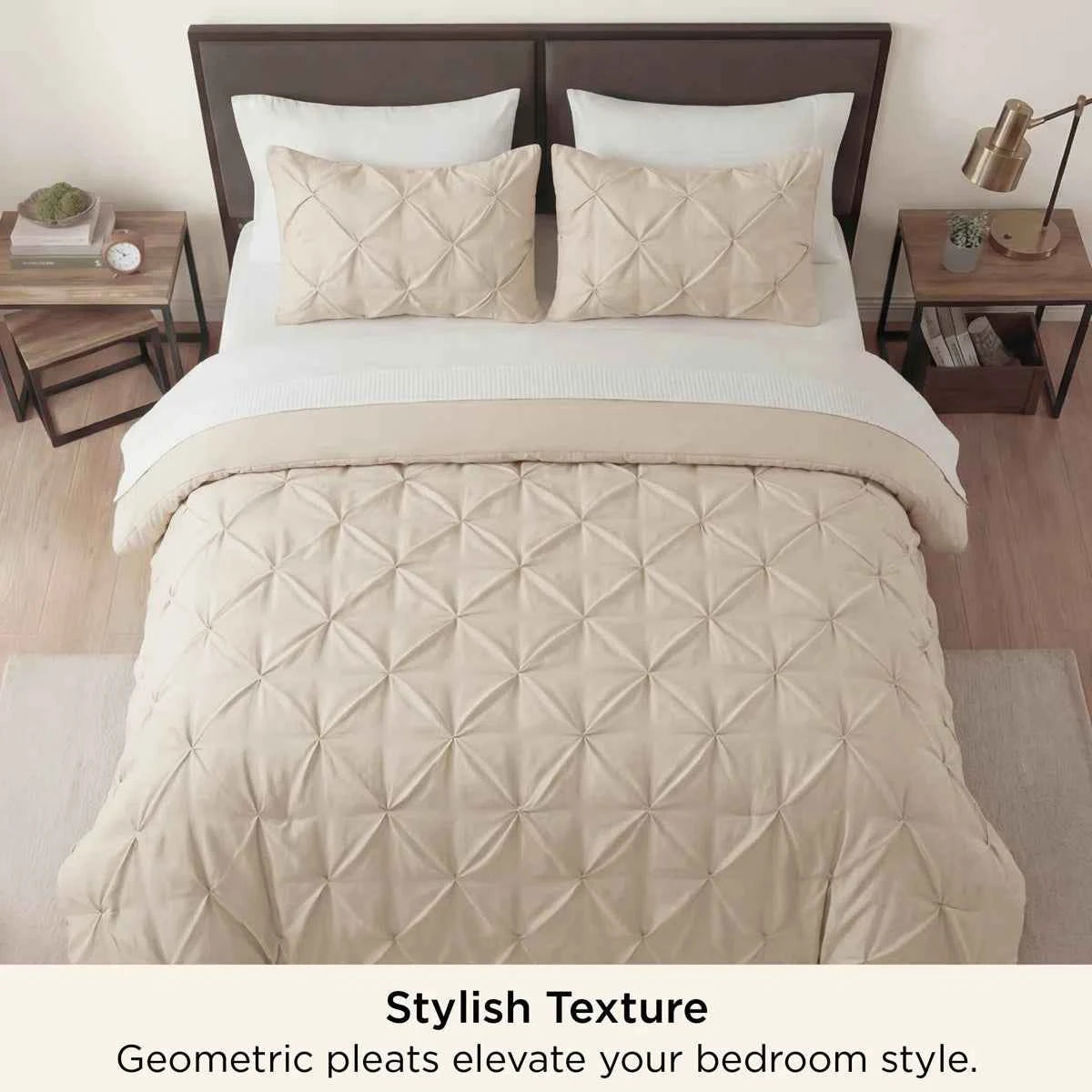 3-Piece Bedsure Peyote Pintuck Twin Comforter Set - Gentlesoft Pinch Pleat Bedding with Pillowcases