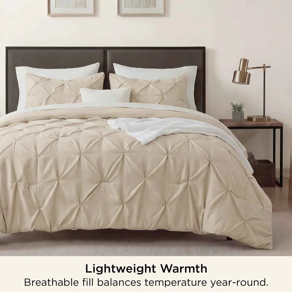 3-Piece Bedsure Peyote Pintuck Twin Comforter Set - Gentlesoft Pinch Pleat Bedding with Pillowcases