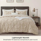 3-Piece Bedsure Peyote Pintuck Twin Comforter Set - Gentlesoft Pinch Pleat Bedding with Pillowcases
