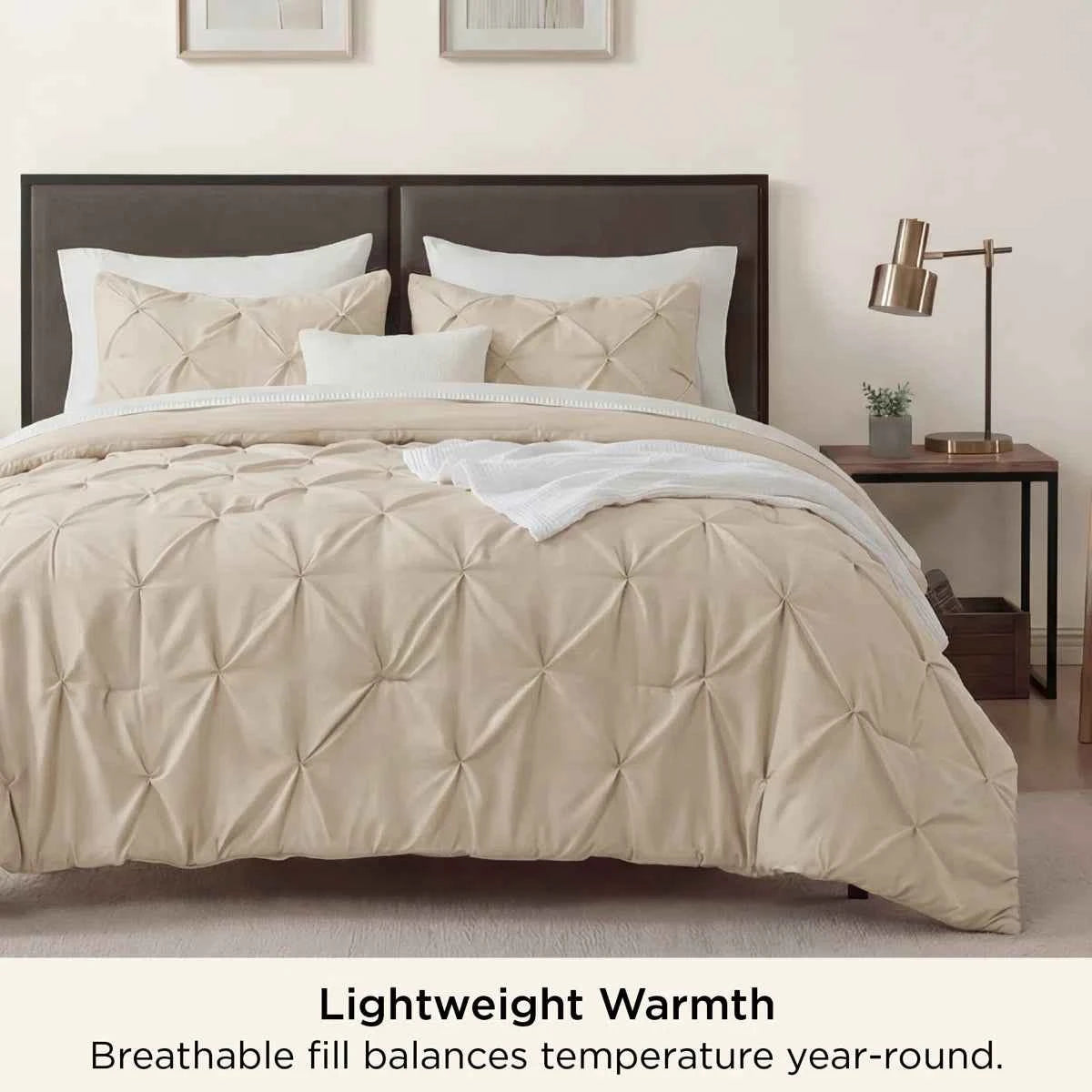 3-Piece Bedsure Peyote Pintuck Twin Comforter Set - Gentlesoft Pinch Pleat Bedding with Pillowcases