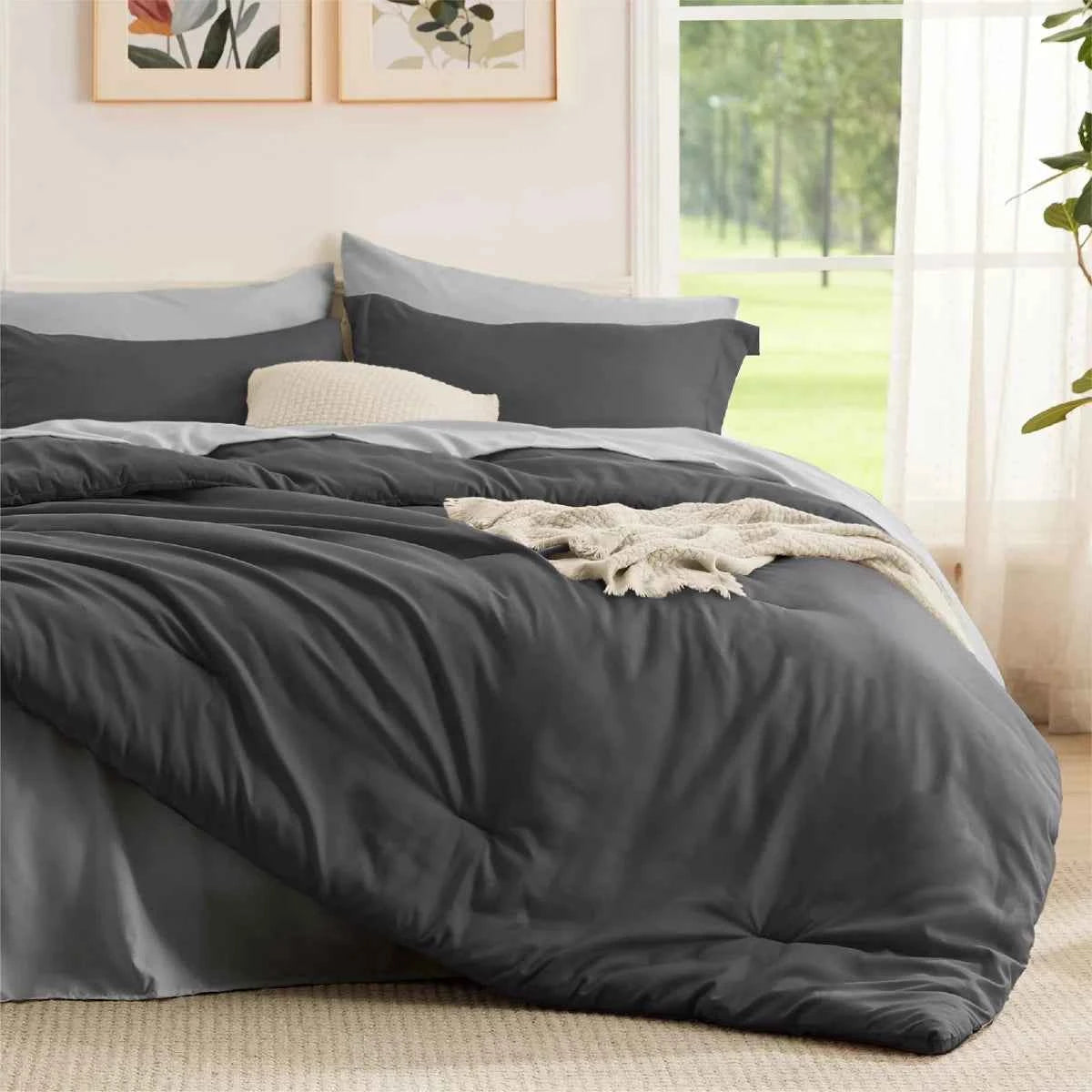 5-Piece Bedsure Light Olive Green Twin Bedding Set - Boho Reversible All-Season Bed in a Bag with Sheets and Shams