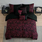 Black and Pink Floral Reversible Microfiber Comforter Set - All-Season Botanical Bedding with Pillow Shams