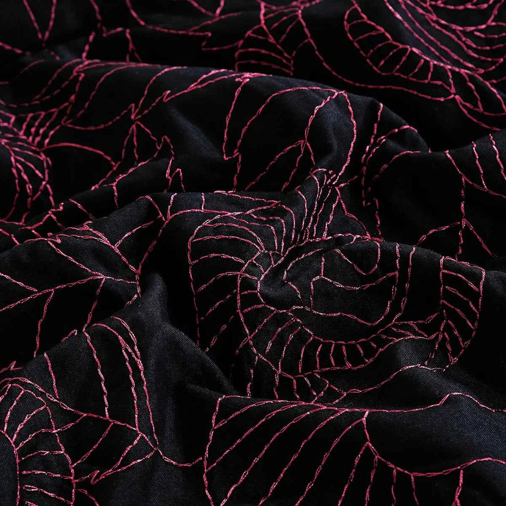 Black and Pink Floral Reversible Microfiber Comforter Set - All-Season Botanical Bedding with Pillow Shams