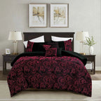 Black and Pink Floral Reversible Microfiber Comforter Set - All-Season Botanical Bedding with Pillow Shams