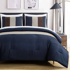 7-Piece Patchwork Pleated Stripe Bed in a Bag Comforter Set - Microfiber Bedding with 15-Inch Deep Pocket Sheets