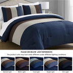 7-Piece Patchwork Pleated Stripe Bed in a Bag Comforter Set - Microfiber Bedding with 15-Inch Deep Pocket Sheets