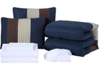 7-Piece Patchwork Pleated Stripe Bed in a Bag Comforter Set - Microfiber Bedding with 15-Inch Deep Pocket Sheets
