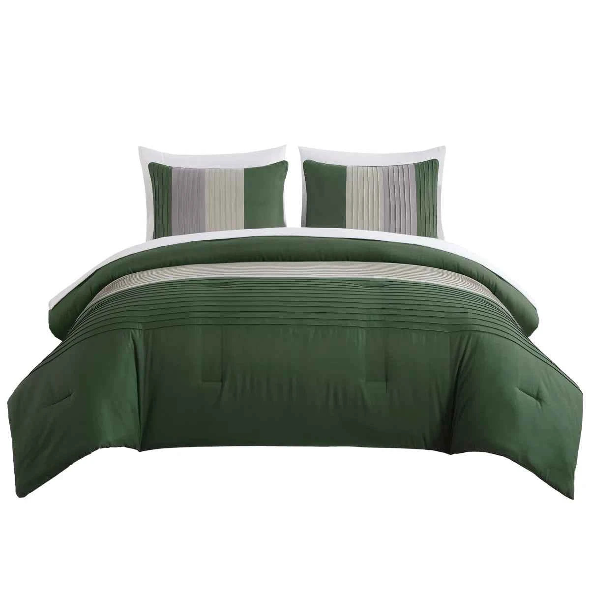 7-Piece Patchwork Pleated Stripe Bed in a Bag Comforter Set - Microfiber Bedding with 15-Inch Deep Pocket Sheets