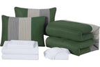 7-Piece Patchwork Pleated Stripe Bed in a Bag Comforter Set - Microfiber Bedding with 15-Inch Deep Pocket Sheets