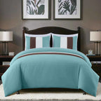 7-Piece Patchwork Pleated Stripe Bed in a Bag Comforter Set - Microfiber Bedding with 15-Inch Deep Pocket Sheets