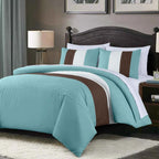 7-Piece Patchwork Pleated Stripe Bed in a Bag Comforter Set - Microfiber Bedding with 15-Inch Deep Pocket Sheets