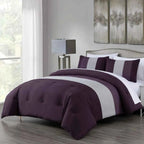 7-Piece Patchwork Pleated Stripe Bed in a Bag Comforter Set - Microfiber Bedding with 15-Inch Deep Pocket Sheets