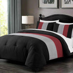 7-Piece Patchwork Pleated Stripe Bed in a Bag Comforter Set - Microfiber Bedding with 15-Inch Deep Pocket Sheets