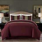 7-Piece Patchwork Pleated Stripe Bed in a Bag Comforter Set - Microfiber Bedding with 15-Inch Deep Pocket Sheets