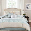 7-Piece Navy Blue Traditional Geometric King Comforter Set - Complete Bedding Ensemble with Pillows and Bed Skirt
