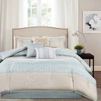 7-Piece Navy Blue Traditional Geometric King Comforter Set - Complete Bedding Ensemble with Pillows and Bed Skirt