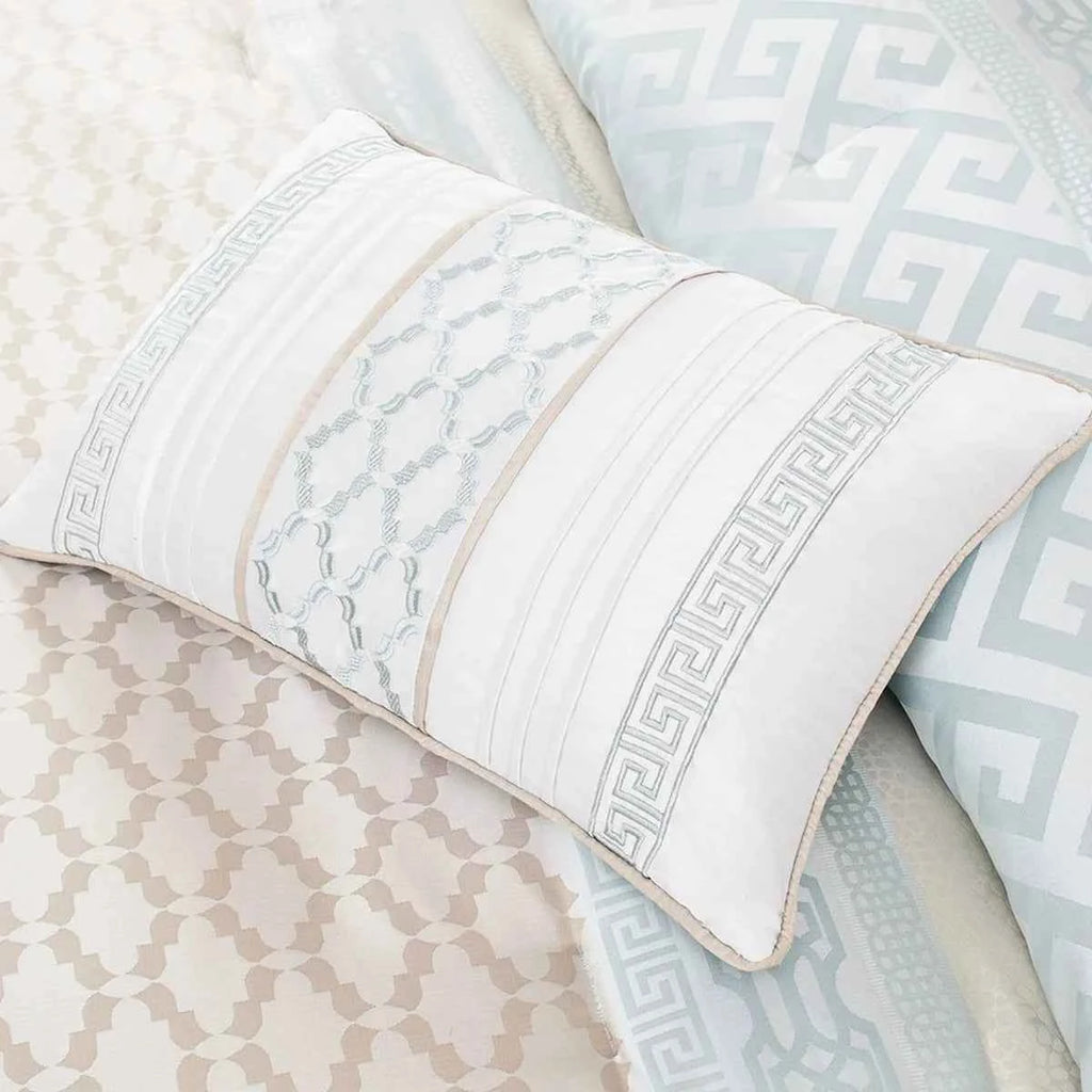 7-Piece Navy Blue Traditional Geometric King Comforter Set - Complete Bedding Ensemble with Pillows and Bed Skirt