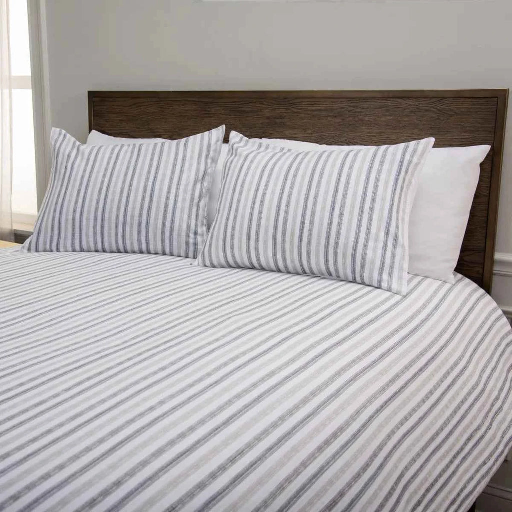 3-Piece Cotton Slub Striped Duvet-Style Comforter Set - Soft Blue and Natural Coastal Bedding with Pillow Shams