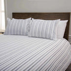 3-Piece Cotton Slub Striped Duvet-Style Comforter Set - Soft Blue and Natural Coastal Bedding with Pillow Shams
