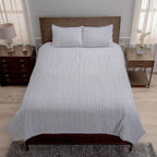 3-Piece Cotton Slub Striped Duvet-Style Comforter Set - Soft Blue and Natural Coastal Bedding with Pillow Shams