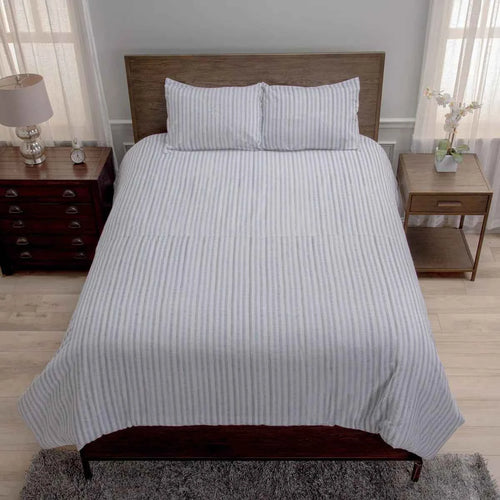 3-Piece Cotton Slub Striped Duvet-Style Comforter Set - Soft Blue and Natural Coastal Bedding with Pillow Shams