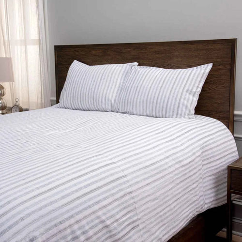 3-Piece Cotton Slub Striped Duvet-Style Comforter Set - Soft Blue and Natural Coastal Bedding with Pillow Shams