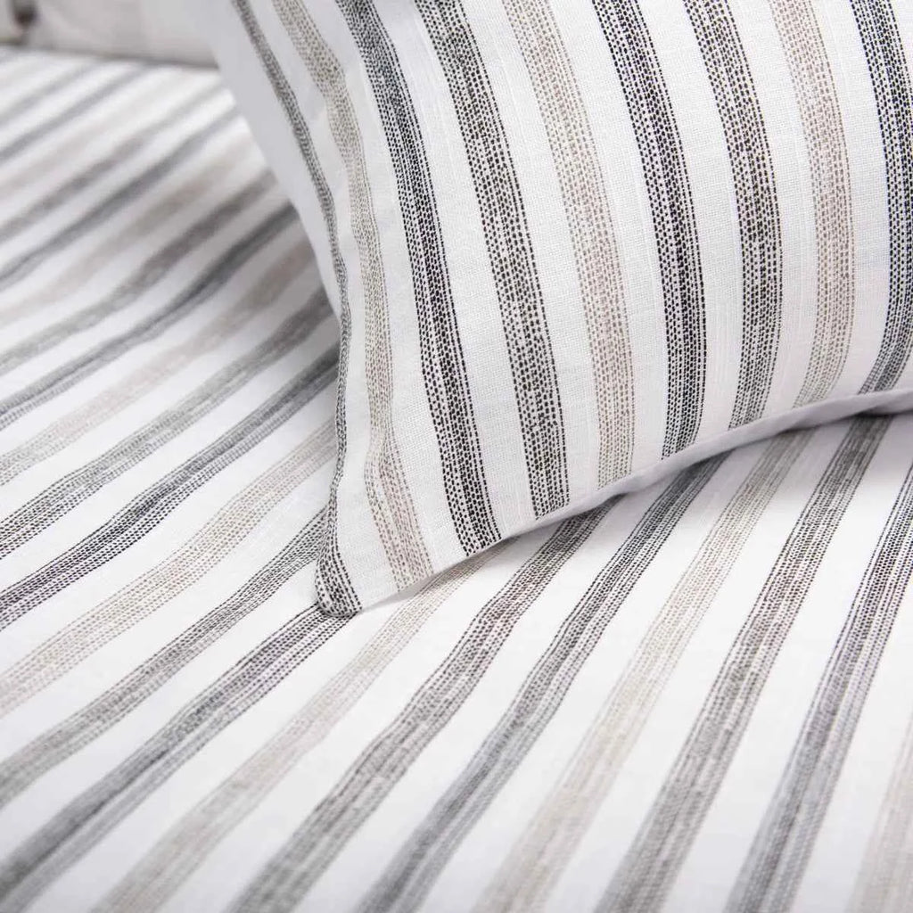 3-Piece Cotton Slub Striped Duvet-Style Comforter Set - Soft Blue and Natural Coastal Bedding with Pillow Shams