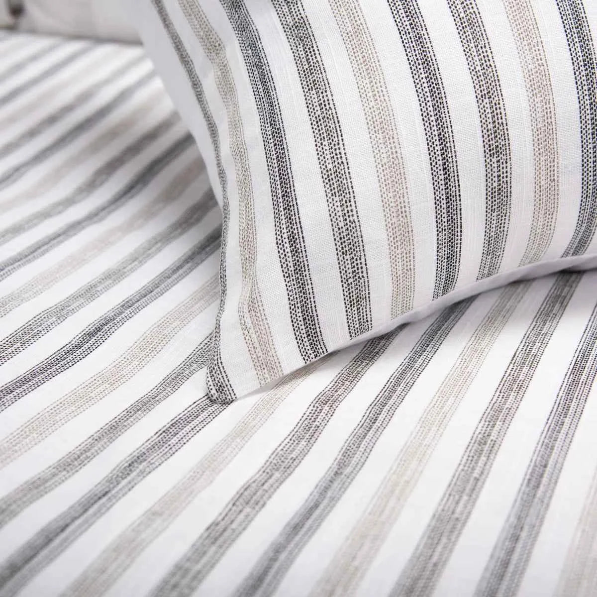 3-Piece Cotton Slub Striped Duvet-Style Comforter Set - Soft Blue and Natural Coastal Bedding with Pillow Shams