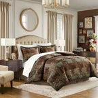 4-Piece Patchwork Chenille Jacquard Comforter Set - Warm Deep-Toned Heavyweight Bedding with Shams and Bed Skirt