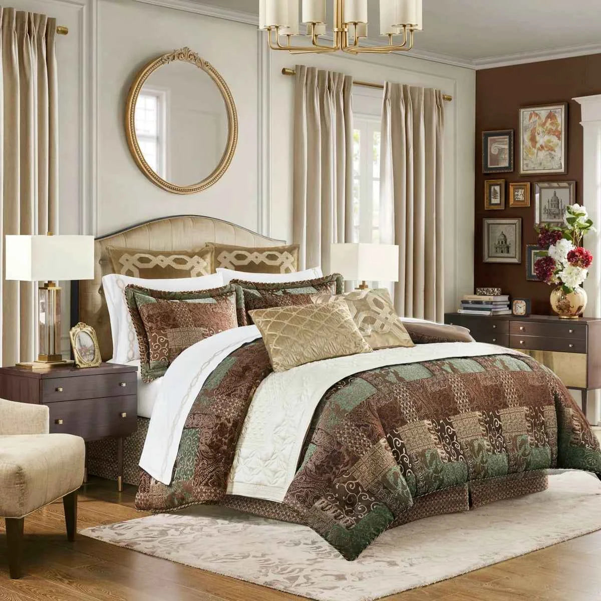 4-Piece Patchwork Chenille Jacquard Comforter Set - Warm Deep-Toned Heavyweight Bedding with Shams and Bed Skirt