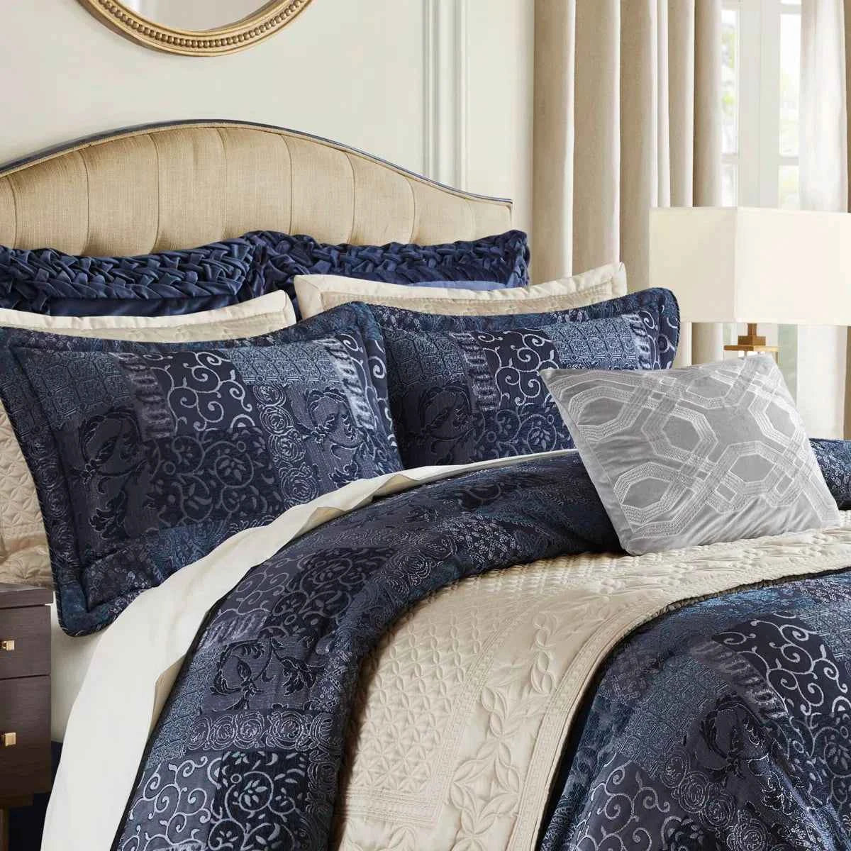 4-Piece Patchwork Chenille Jacquard Comforter Set - Warm Deep-Toned Heavyweight Bedding with Shams and Bed Skirt