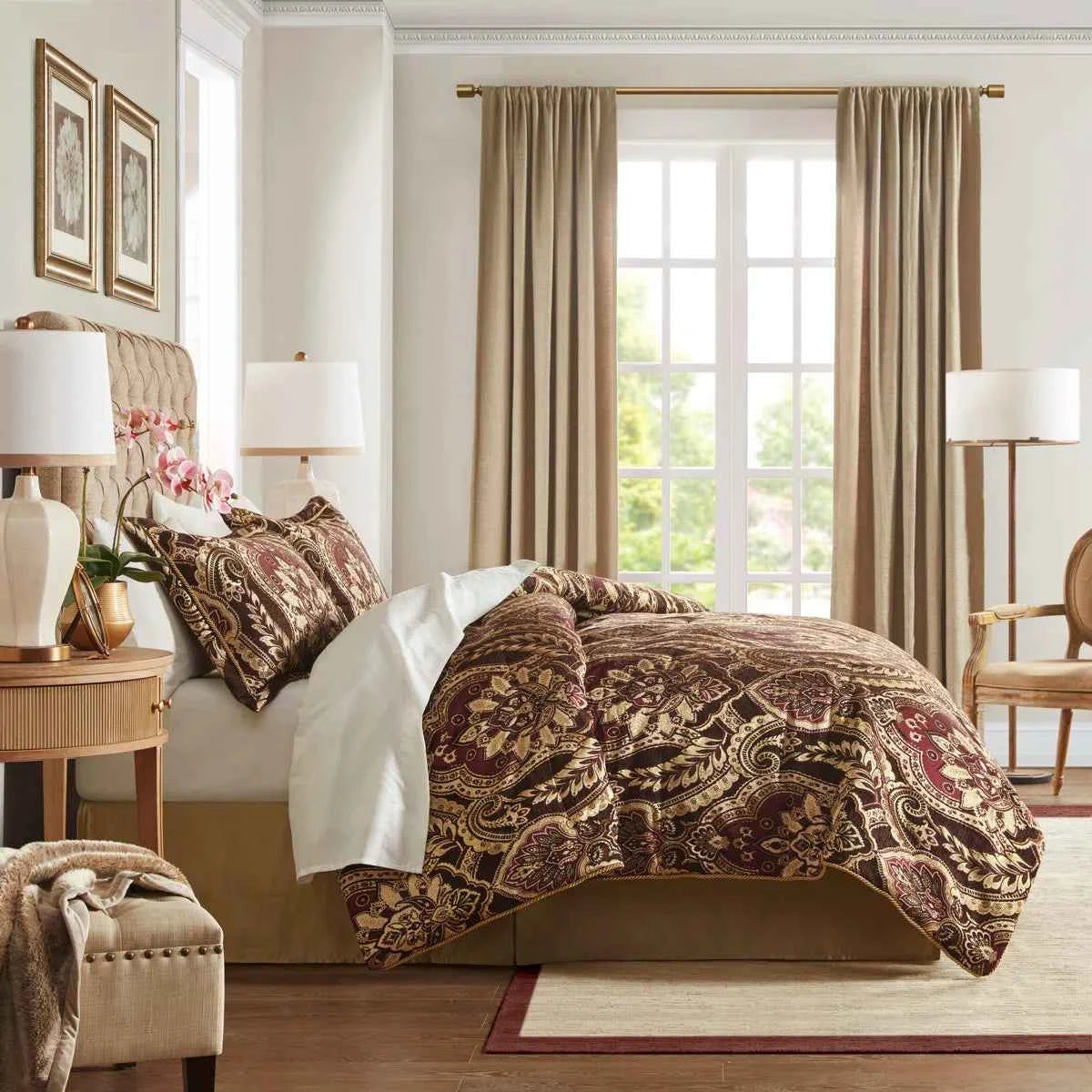 4-Piece Regal Chenille Jacquard Comforter Set - Croscill Julius Traditional Heavyweight Bedding with Shams and Bed Skirt