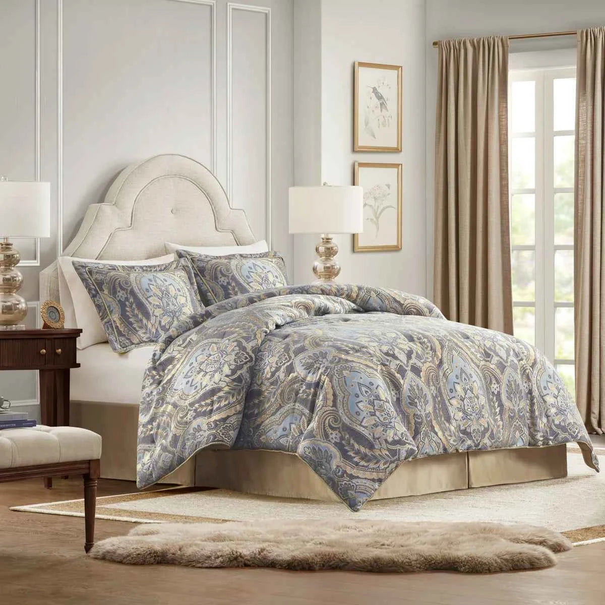 4-Piece Regal Chenille Jacquard Comforter Set - Croscill Julius Traditional Heavyweight Bedding with Shams and Bed Skirt