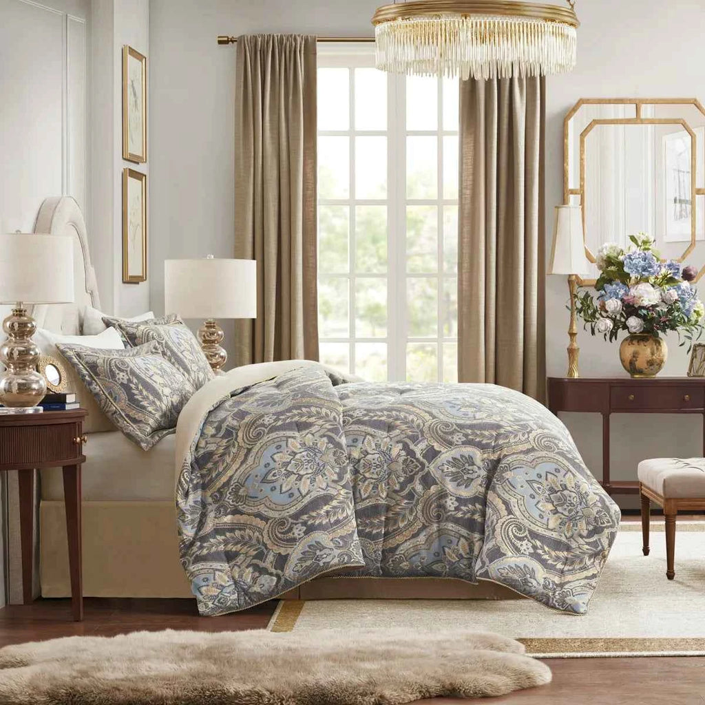 4-Piece Regal Chenille Jacquard Comforter Set - Croscill Julius Traditional Heavyweight Bedding with Shams and Bed Skirt