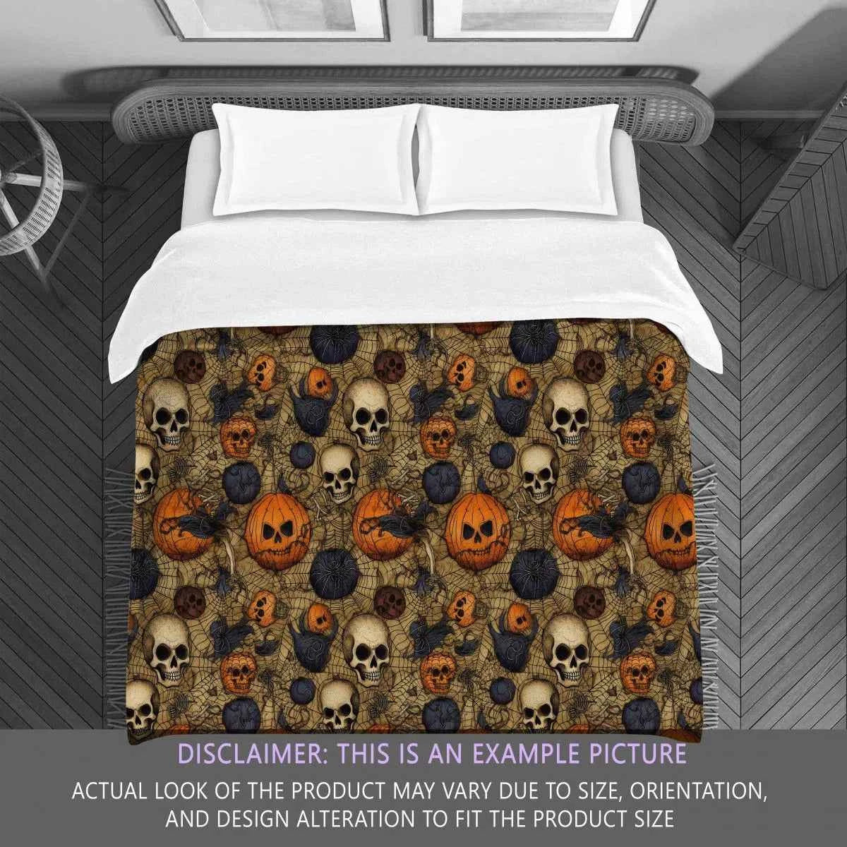 Halloween Pumpkin Microfiber Comforter - Spooky Printed Reversible Bedspread with Down Alternative Fill - Lesvorace