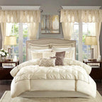 24-Piece Faux Silk Tufted Comforter Set - Complete Bedroom in a Bag with Sheet Set Decor Pillows and Window Drapes