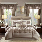24-Piece Faux Silk Tufted Comforter Set - Complete Bedroom in a Bag with Sheet Set Decor Pillows and Window Drapes