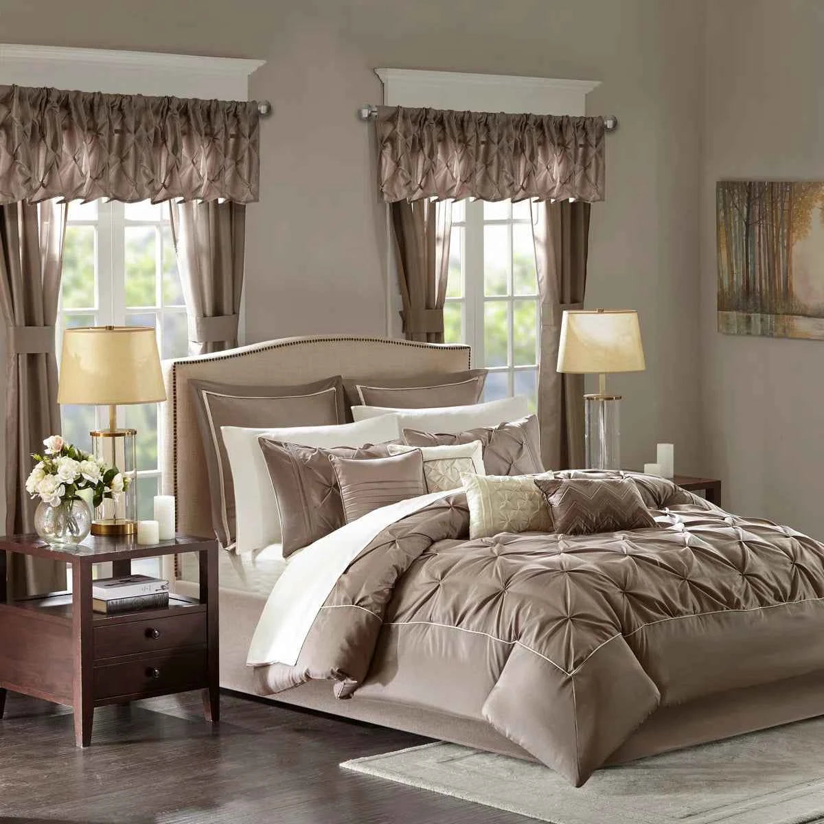 24-Piece Faux Silk Tufted Comforter Set - Complete Bedroom in a Bag with Sheet Set Decor Pillows and Window Drapes