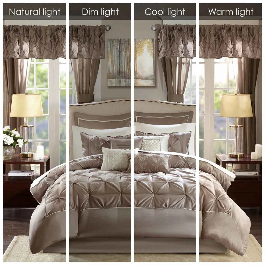 24-Piece Faux Silk Tufted Comforter Set - Complete Bedroom in a Bag with Sheet Set Decor Pillows and Window Drapes