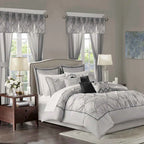 24-Piece Faux Silk Tufted Comforter Set - Complete Bedroom in a Bag with Sheet Set Decor Pillows and Window Drapes