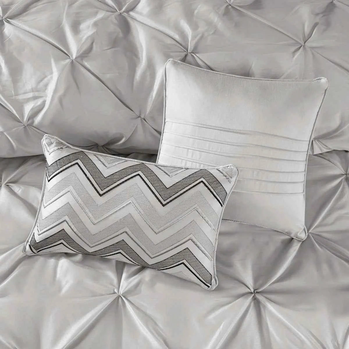 24-Piece Faux Silk Tufted Comforter Set - Complete Bedroom in a Bag with Sheet Set Decor Pillows and Window Drapes