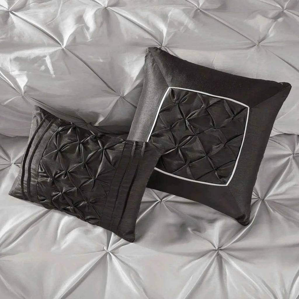 24-Piece Faux Silk Tufted Comforter Set - Complete Bedroom in a Bag with Sheet Set Decor Pillows and Window Drapes