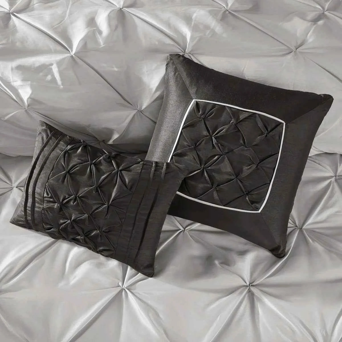 24-Piece Faux Silk Tufted Comforter Set - Complete Bedroom in a Bag with Sheet Set Decor Pillows and Window Drapes