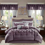 24-Piece Faux Silk Tufted Comforter Set - Complete Bedroom in a Bag with Sheet Set Decor Pillows and Window Drapes