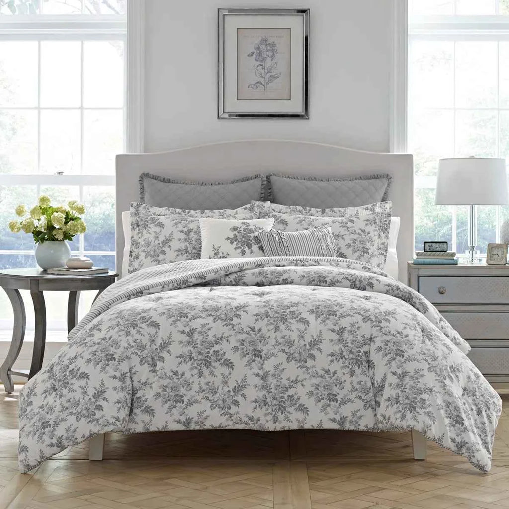 6-Piece Reversible Cotton Comforter Set - Floral Bedding with Matching Shams and Decorative Pillows