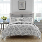 6-Piece Reversible Cotton Comforter Set - Floral Bedding with Matching Shams and Decorative Pillows