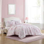 3-Piece Laura Ashley Delphine Pink Reversible Floral Cotton Comforter Set - Oversized Flower Print Bedding with Shams