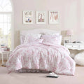 3-Piece Laura Ashley Delphine Pink Reversible Floral Cotton Comforter Set - Oversized Flower Print Bedding with Shams