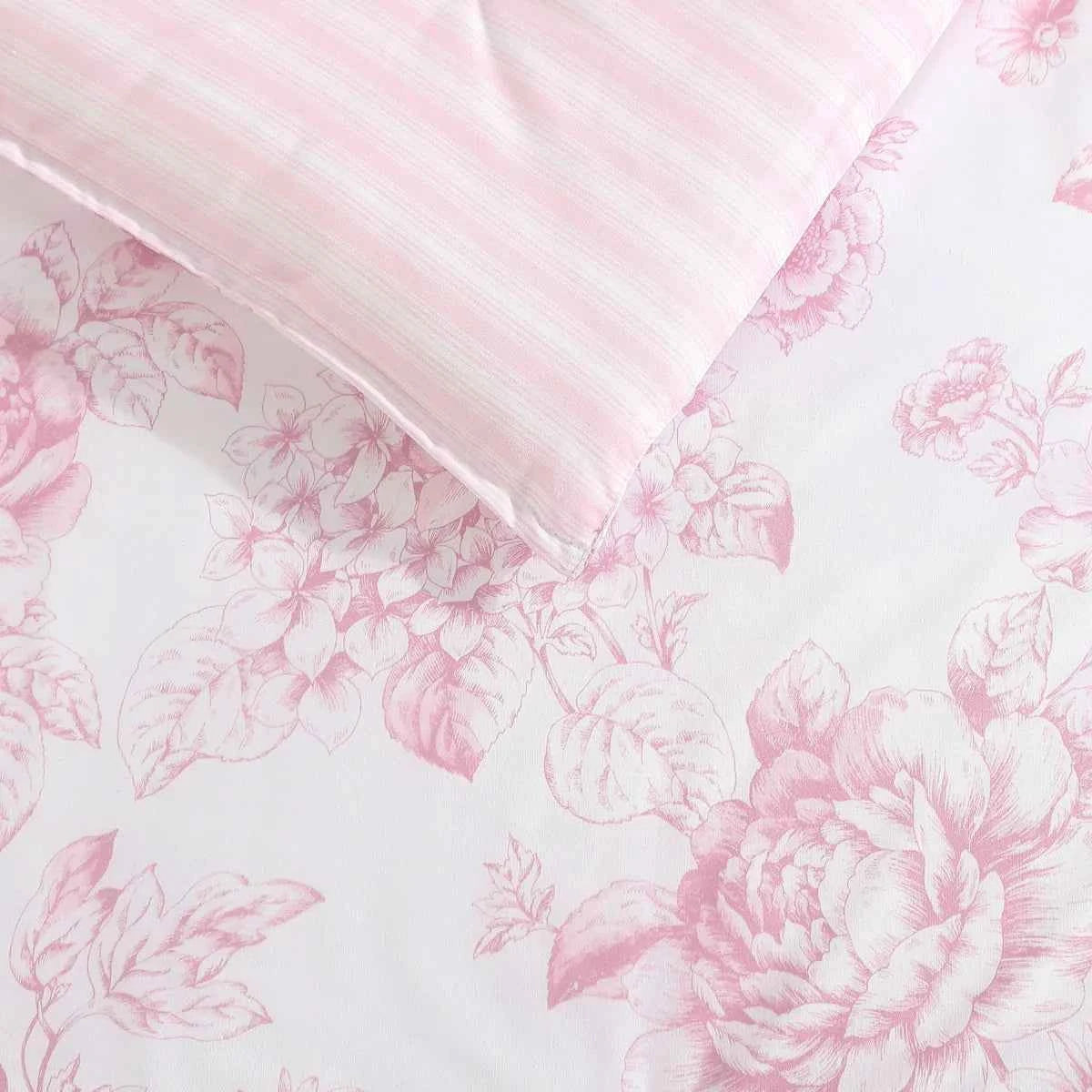 3-Piece Laura Ashley Delphine Pink Reversible Floral Cotton Comforter Set - Oversized Flower Print Bedding with Shams